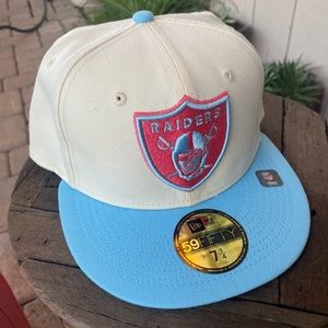 Men’s cream color & baby blue brand new snap back with embroidered Raiders logo